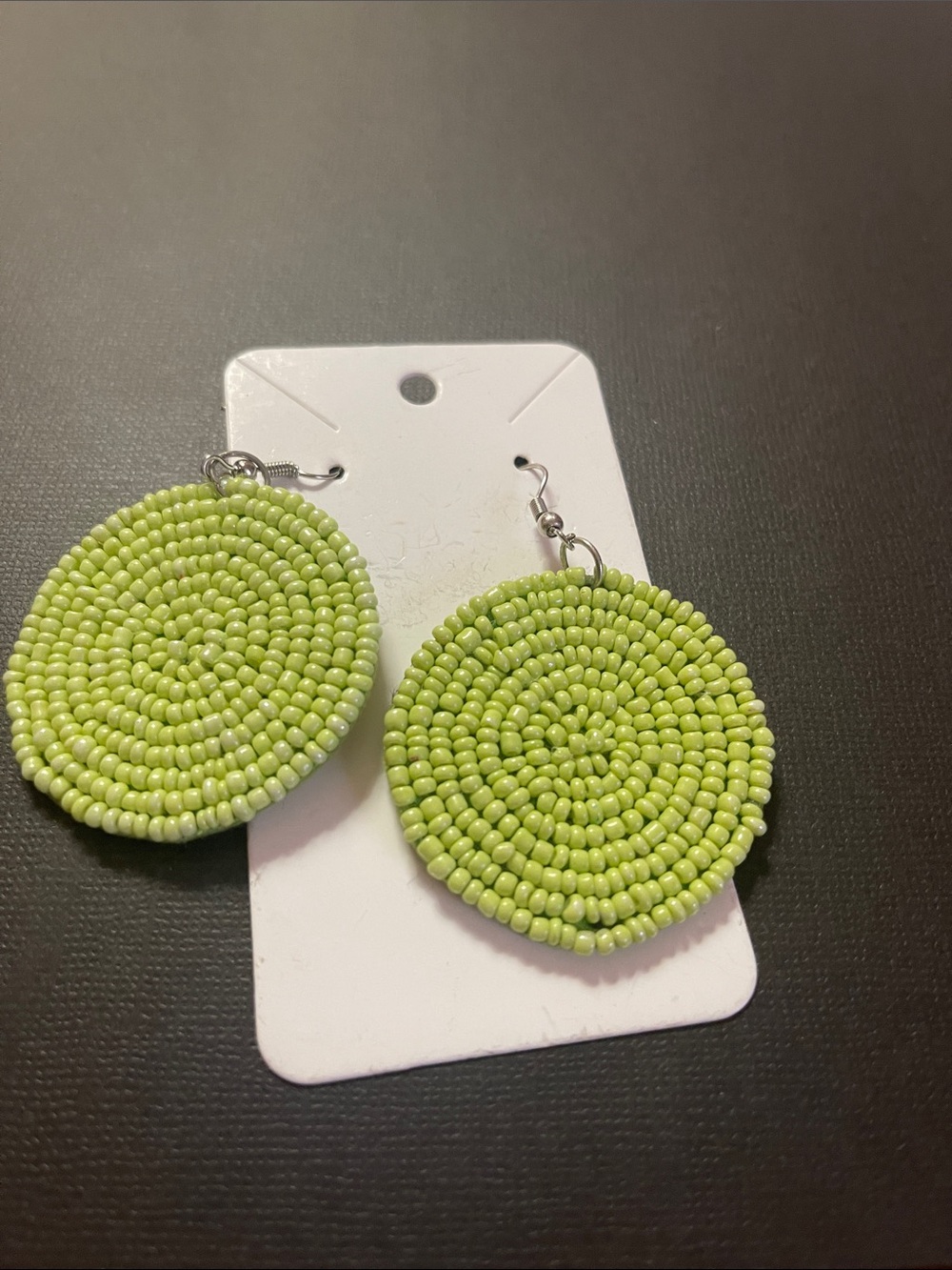Lime Green Beaded Round Drop Earrings - Unbranded
